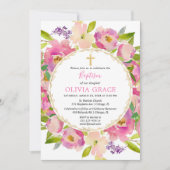 赤面ピンクフローラパステルズバプテスマガール 招待状 (正面)