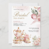 赤面ピンクフローラパンパスティーパーティーブライダルシャワー 招待状 (正面)
