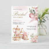 赤面ピンクフローラパンパスティーパーティーブライダルシャワー 招待状 (スタンド正面)