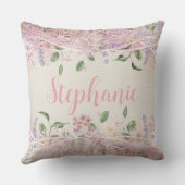 赤面ピンクフローラパーソナライズされた名 クッション (裏面)