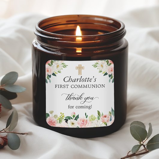 赤面ピンクフローラファーストコミュニオンサンキュービター スクエアシール