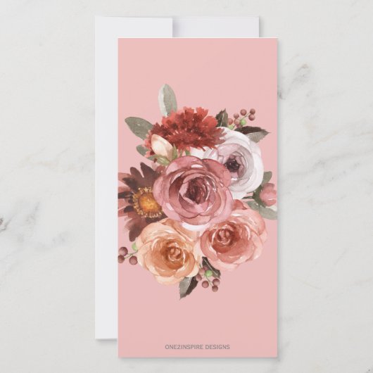 赤面ピンクフローラファーストコミュニオンブックマーク サンキューカード (裏面)