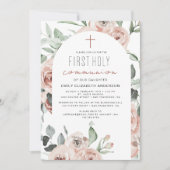 赤面ピンクフローラファーストホーリーコミュニオン 招待状 (正面)