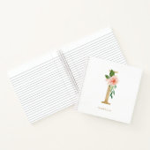 赤面ピンクフローラフェイクゴールドフォイルレターIモノグラム ノートブック (内部)