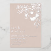 赤面ピンクフローラフォイル結婚式招待状 箔招待状 (正面)