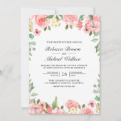 赤面ピンクフローラフォトコラージュQRコード結婚ズ 招待状 (正面)