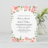 赤面ピンクフローラフォトコラージュQRコード結婚ズ 招待状 (スタンド正面)