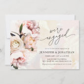 赤面ピンクフローラフォト婚約パーティ 招待状 (正面)