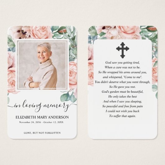 赤面ピンクフローラフォト悔やみや弔慰葬儀祈りの言葉 (正面&裏面)