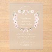 赤面ピンクフローラフレームの確認 アクリル招待状 (正面)