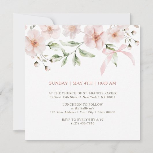 赤面ピンクフローラフレームバプテスススクエア 招待状 (裏面)