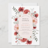 赤面ピンクフローラフレームブライダルシャワー 招待状 (正面)