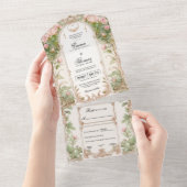 赤面ピンクフローラフレーム結婚式招待状 オールインワン招待状 (貼ってはがせる)