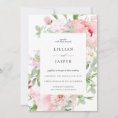 赤面ピンクフローラフレーム結婚式招待状 招待状 (正面)