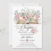 赤面ピンクフローラブックニューチャプターブライダルシャワー 招待状 (正面)