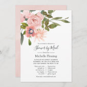 赤面ピンクフローラブライダルまたはベビーシャワー(郵便) 招待状 (正面/裏面)