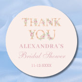 赤面ピンクフローラブライダルシャワーありがとう ラウンドシール