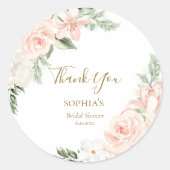 赤面ピンクフローラブライダルシャワーお願い ラウンドシール (正面)