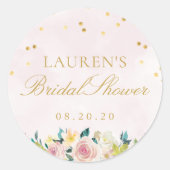 赤面ピンクフローラブライダルシャワーのお気に入り ラウンドシール (正面)
