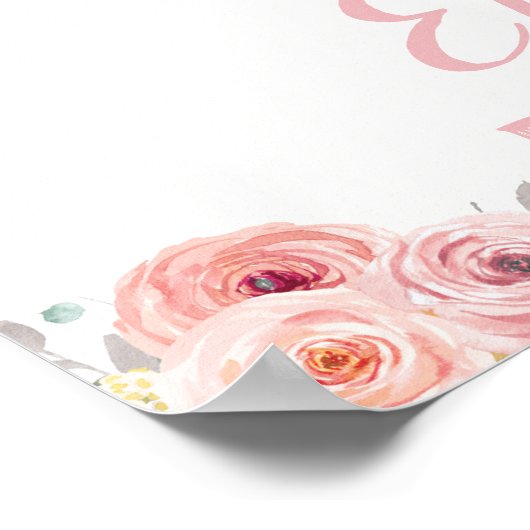 赤面ピンクフローラブライダルシャワーティーパーティー歓迎 ポスター (角)