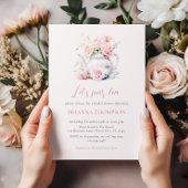 赤面ピンクフローラブライダルシャワーティーパーティー 招待状