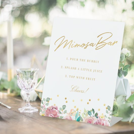 赤面ピンクフローラブライダルシャワーミモザバー 台座サイン