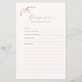 赤面ピンクフローラブライダルシャワーレシピカード (正面)