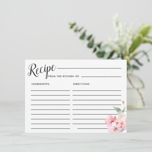 赤面ピンクフローラブライダルシャワーレシピカード エンクロージャーカード (スタンド正面)