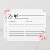 赤面ピンクフローラブライダルシャワーレシピカード エンクロージャーカード (正面/裏面)
