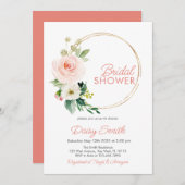 赤面ピンクフローラブライダルシャワー招待 招待状 (正面/裏面)