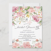 赤面ピンクフローラブライダルシャワー茶 招待状 (正面)