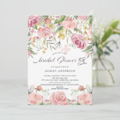 赤面ピンクフローラブライダルシャワー茶 招待状 (スタンド正面)