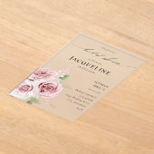 赤面ピンクフローラブライダルシャワー アクリル招待状 (レイダウン)