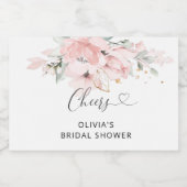 赤面ピンクフローラブライダルシャワー スパークリングワインラベル (シングルラベル)