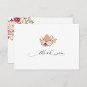 赤面ピンクフローラブライダルティーパーティーありがとう サンキューカード (正面/裏面)