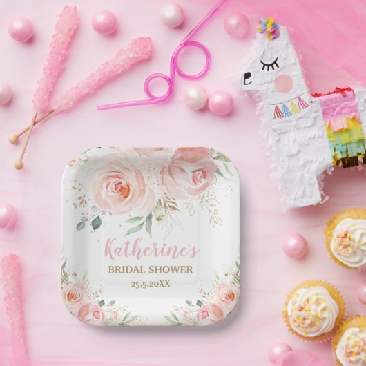 赤面ピンクフローラブライダルベビーシャワー誕生日 ペーパープレート (パーティー)