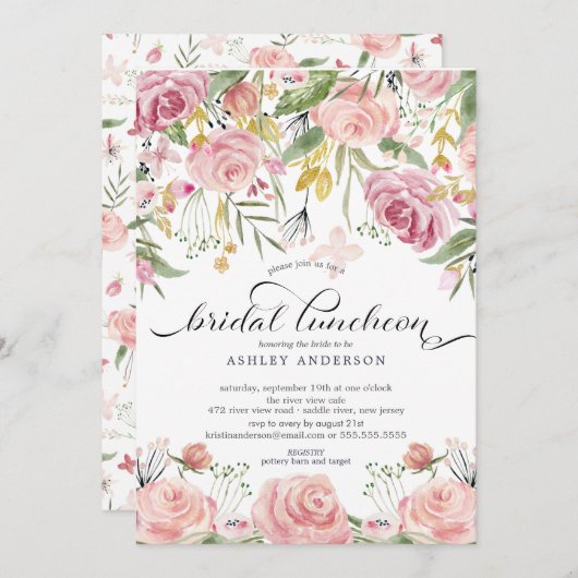 赤面ピンクフローラブライダルルンチョン 招待状 (正面/裏面)