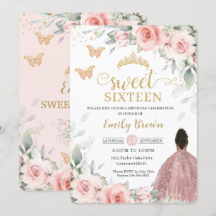 赤面ピンクフローラブラウンプリンセスSweet sixteen 招待状