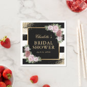 赤面ピンクフローラブラックおよび金ゴールドブライダルシャワー スタンダードカクテルナプキン (インサイチュ)