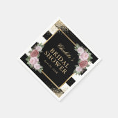 赤面ピンクフローラブラックおよび金ゴールドブライダルシャワー スタンダードカクテルナプキン (角)