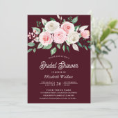 赤面ピンクフローラブルゴーニュ写真ブライダルシャワー 招待状 (スタンド正面)