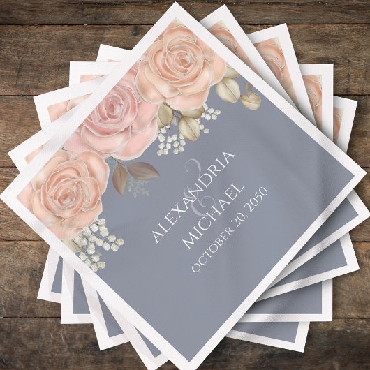 赤面ピンクフローラブルー結婚ズカスタム スタンダードカクテルナプキン