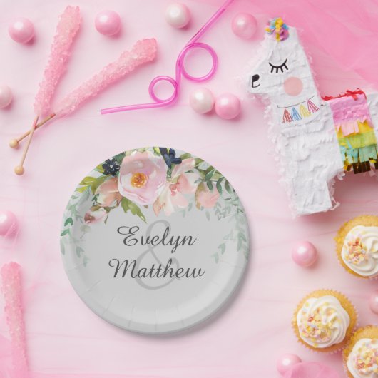 赤面ピンクフローラブーケオングレーブライダルシャワー ペーパープレート (パーティー)