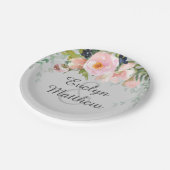 赤面ピンクフローラブーケオングレーブライダルシャワー ペーパープレート (アングル)
