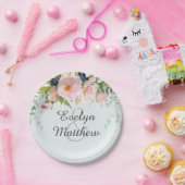 赤面ピンクフローラブーケオンブルーブライダルシャワー ペーパープレート (パーティー)