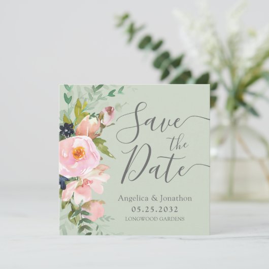 赤面ピンクフローラブーケセージグリーンザデイト セーブザデート (スタンド正面)