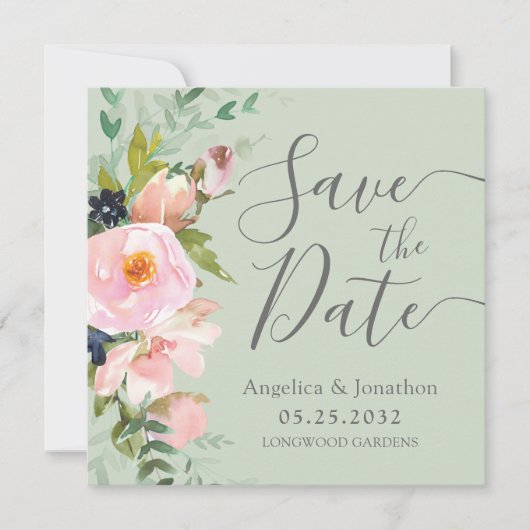 赤面ピンクフローラブーケセージグリーンザデイト セーブザデート (正面)