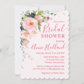 赤面ピンクフローラブーケボタニカルブライダルシャワー 招待状 (正面)