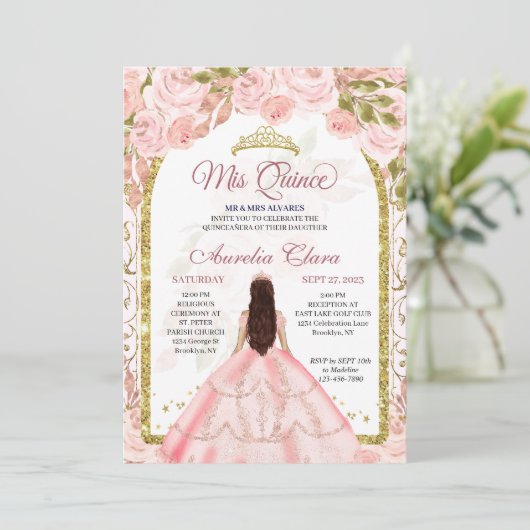 赤面ピンクフローラプリンセスアーチフォトキンセアニェラ 招待状 (スタンド正面)