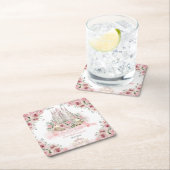 赤面ピンクフローラプリンセスキャッスルストーリーブックブック スクエアペーパーコースター (インサイチュ)